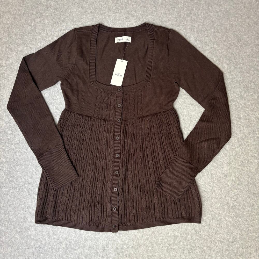 NWT Hollister Easy Cable-Knit Babydoll Sweater in Brown Size Small